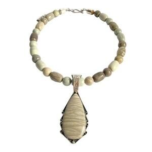 Jay King Mine Finds Necklace Gray Jasper Large Pendant Sterling Silver Beaded